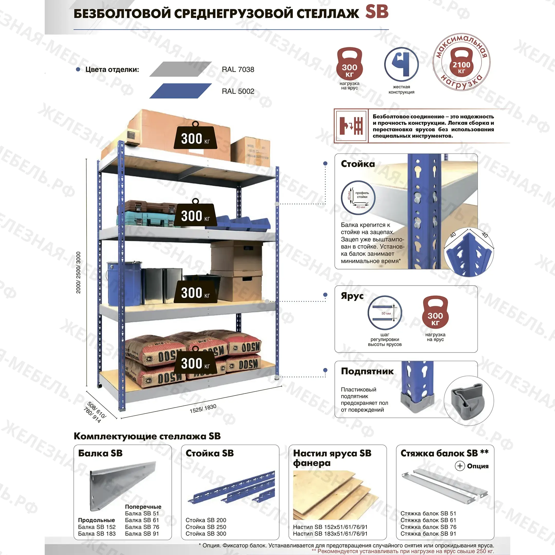 Стеллаж SB 2500х1520х760 (5 ярусов с оцинкованным настилом)