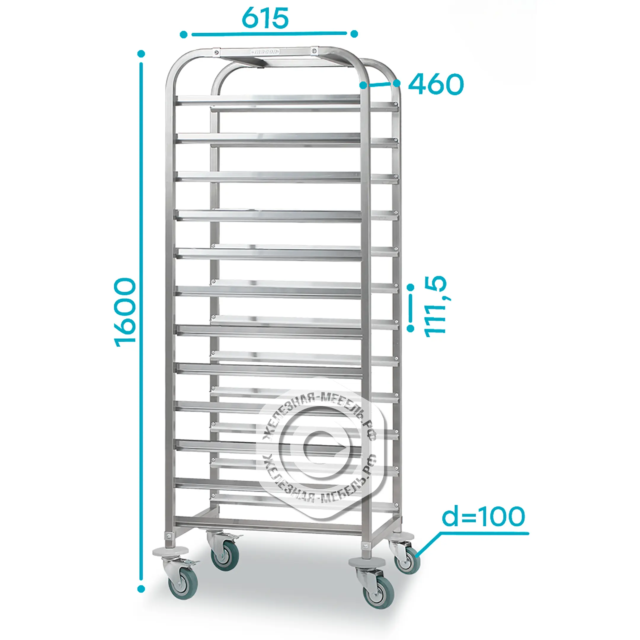 Тележка-шпилька ТШПр - 1600х460х615 &laquo;Retail&raquo;  (12 уровней противней 400х600)